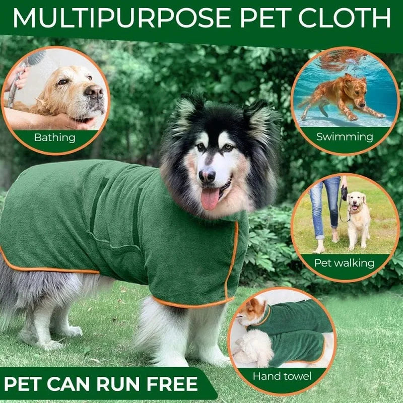 Microfiber Dog Bathrobe Towel - Adjustable Absorbent Coat for Cats & Dogs, Pet Grooming Care