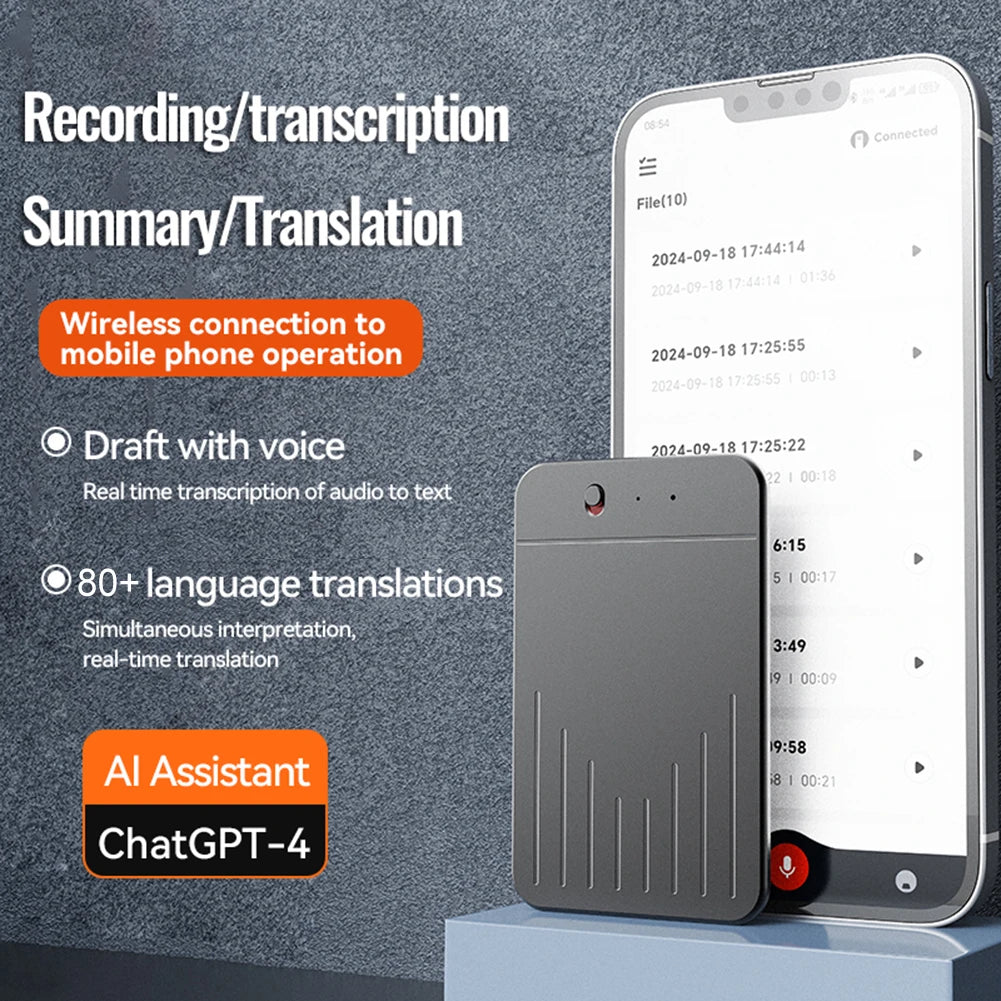Enregistreur vocal AI ChatGPT4 Mini Transcripteur Traducteur