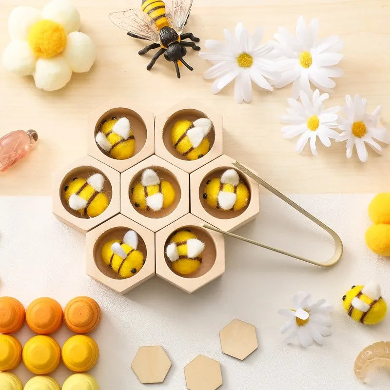 Juguete Montessori para Motricidad Fina 0-12 Meses Abeja de Madera Panal Juego Sensorial Otoño 2025 Regalo de Desarrollo