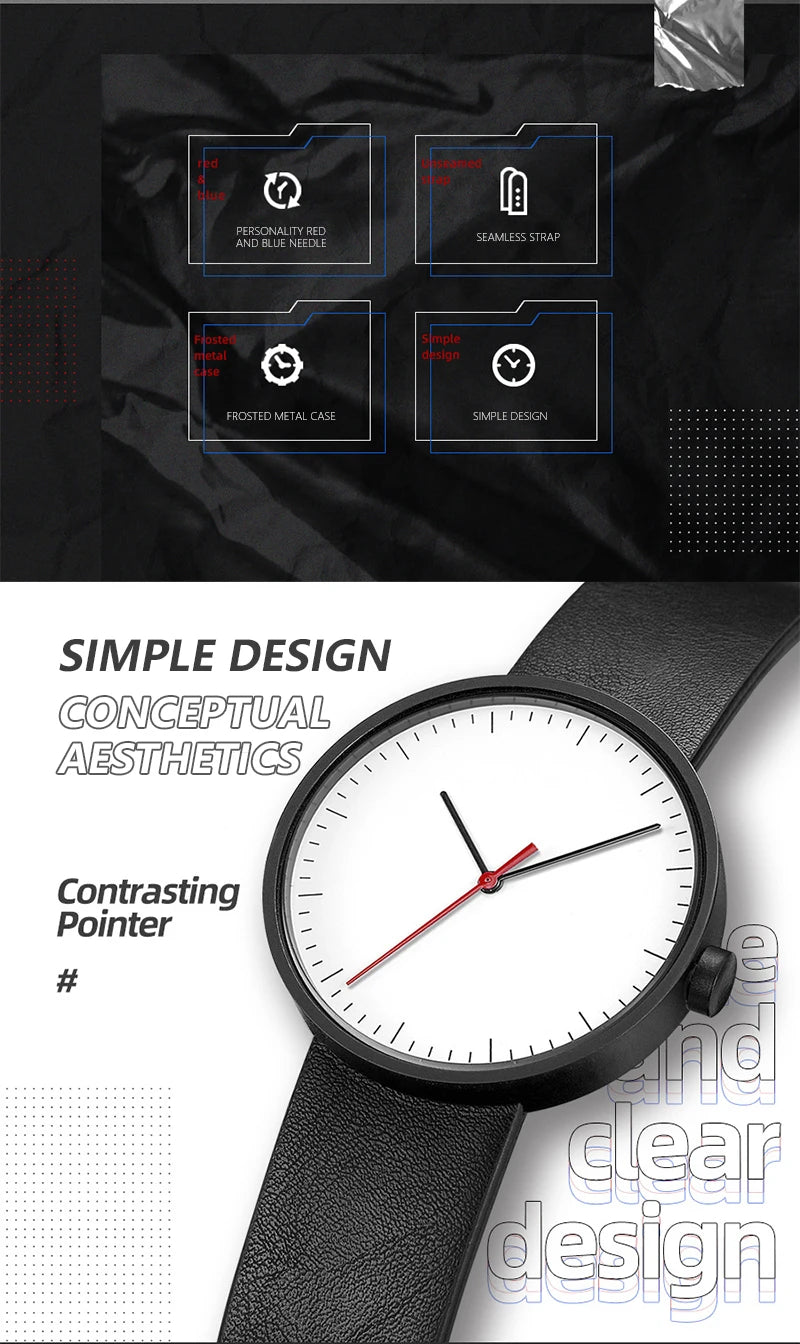 Classic unisex quartz wristwatch – leather strap, round dial, minimalist everyday timepiece