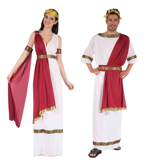 Adult Greek God and Goddess Costume Set with Headdress, Robe, and Belt for Cosplay and Halloween Events-1