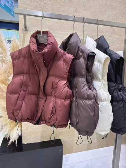 Warm Women’s Down Vest - Stand Collar, Duck Down, Winter