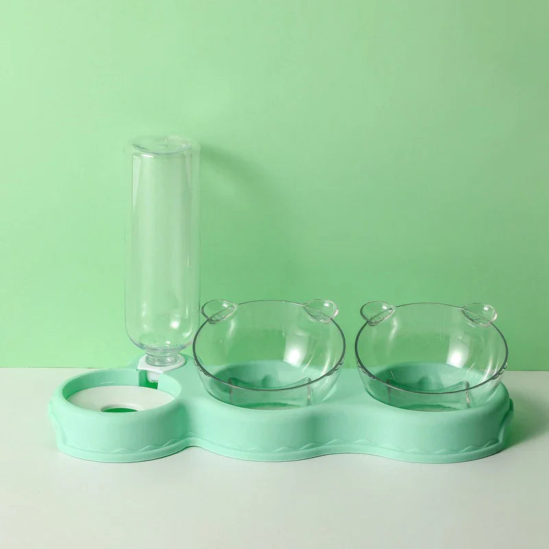 Raised Pet Feeding Station Tilted 3-Bowl Design With 500ML Water Bottle Fall 2025 Ergonomic Spine Protection
