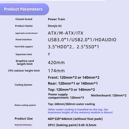 Boîtier PC avec côté en verre Support ATX M ATX ITX Radiateur 360mm