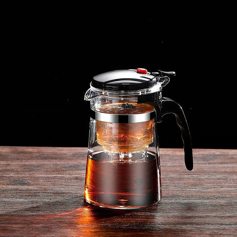 Heat Resistant Glass Teapot With One Click Filter Tea Maker