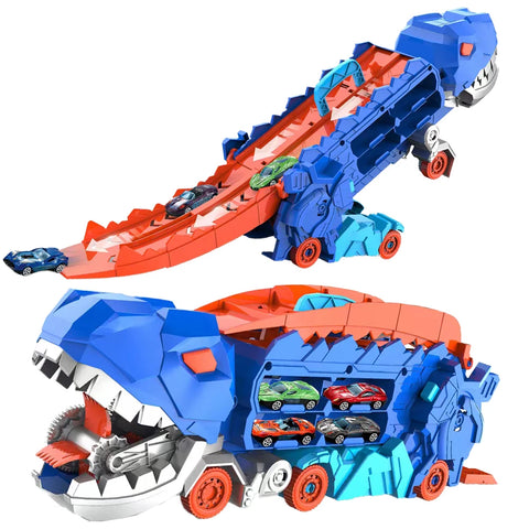 Folding Dinosaur Transporter Car Set - 2 Die-Cast Cars for Competitive Play & Easy Storage