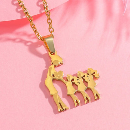 Collana con pendente in acciaio inossidabile argento madre e bambini – Regalo di festa della mamma gioielli in acciaio inossidabile per la famiglia