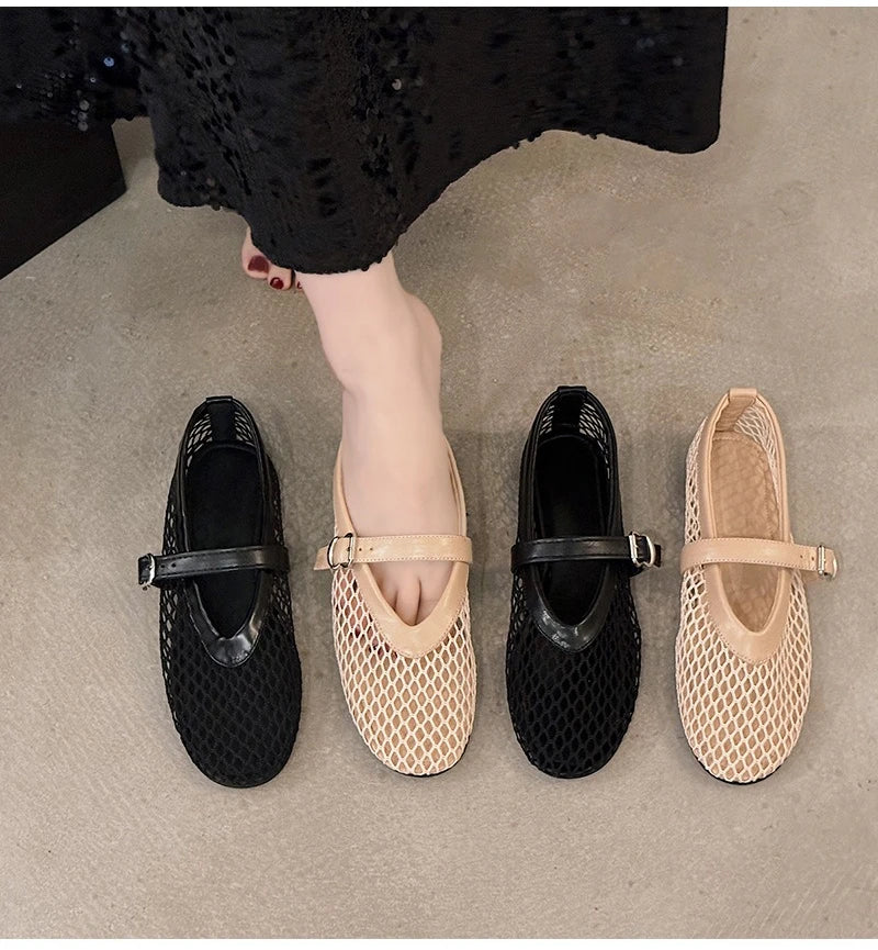 Bailarinas de malla transpirables para mujer - Punta redonda con tiras