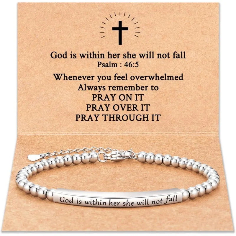 Classic women's chain bracelet – letter design, metal, lobster-claw clasp, faith-inspired
