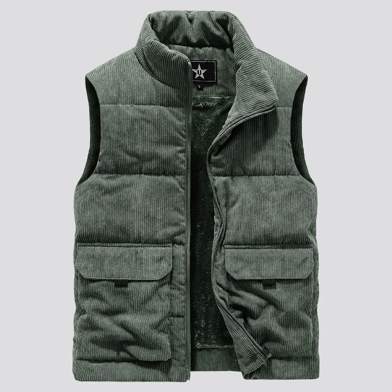 Insulating Mens Fleece Vest - Quilted Corduroy, Casual