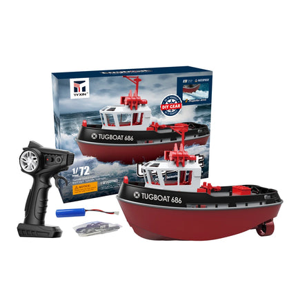 Powerful Dual Motor RC Tugboat Model - 1:72 Electric Remote Control Boat for Boys, Wireless Fun