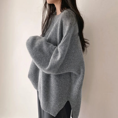 Oversized Cozy Women's Pullover - O Neck, Knit, Office Wear