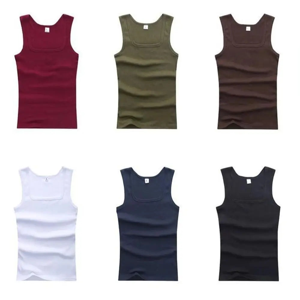 Breathable men's cotton tank top – slash neck, casual fit, solid, summer knit vest