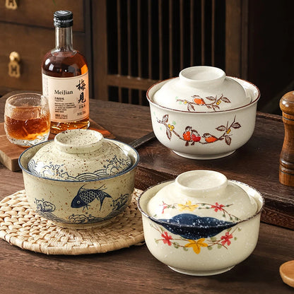 Omedelbar Ramen Skål Med Lock Porslin Stor Kapacitet