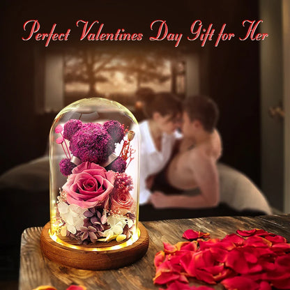 Ewige konservierte Rosen-Geschenkbox mit Teddybär – Eine durchdachte Überraschung zum Valentinstag für sie