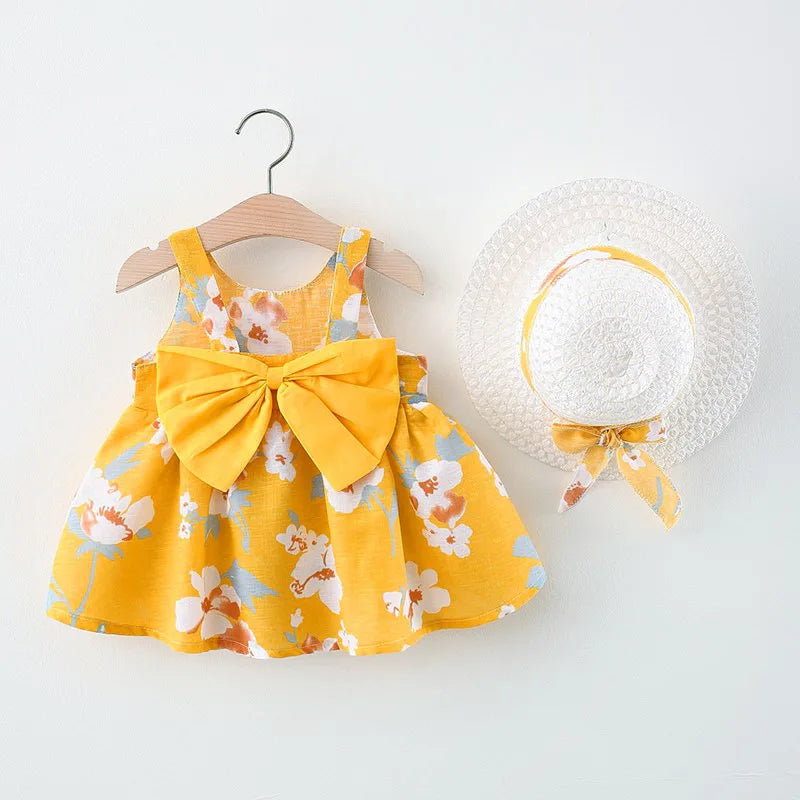 Weiches Baby-Mädchenkleid – floraler A-Linien-Schnitt, fließende Baumwoll-Polyester-Mischung, für Sommer-Strandparty