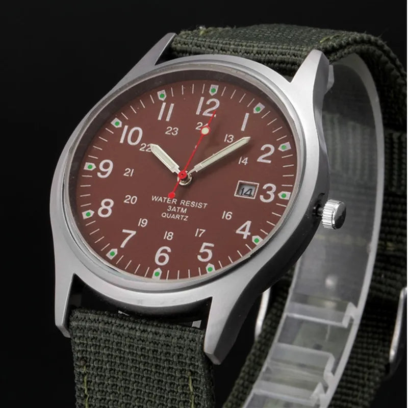 Quartz Field Watch Nylon Strap Military Style Date Luminous
