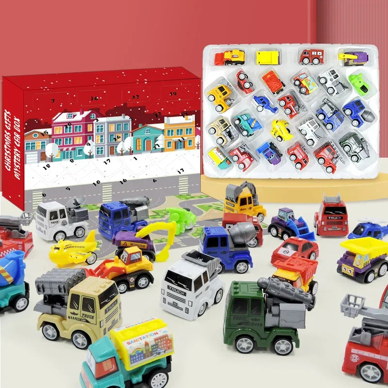 Calendario dell'Avvento Scatola di Giocattoli Auto Regalo di Natale per Bambini 24 Giorni