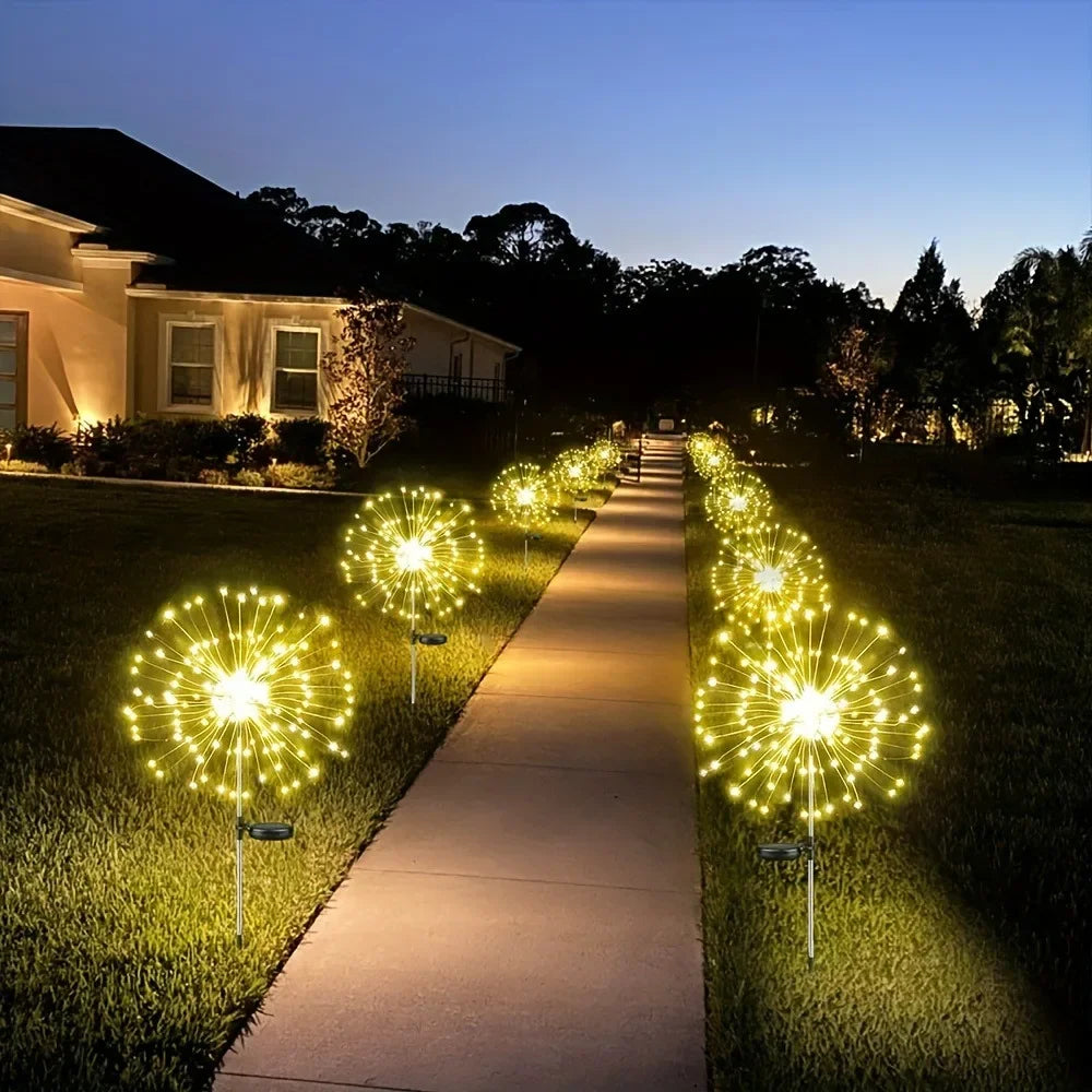 Colorful 360LED Solar Firework Lights - 8 Modes Waterproof Garden Decor for Outdoor Parties, Patios, and Walkways - Flexible Copper Wire Design