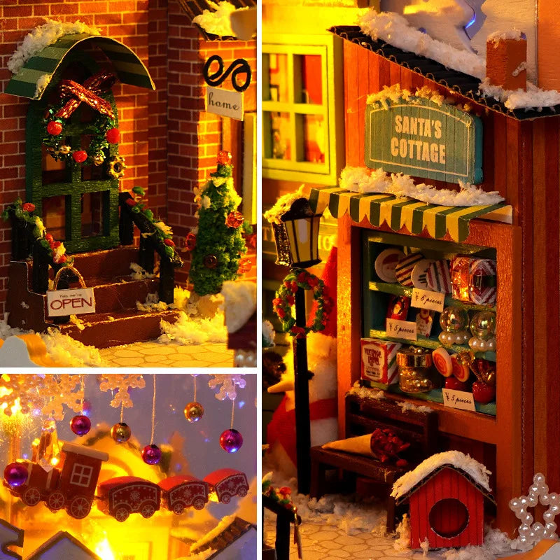 Buch Nook Miniatur DIY Hütte Weihnachtskabine Puppenhaus Einlage Kreatives Puzzle Geschenk