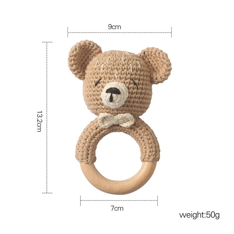 Crochet Bear Teether Rattle Ring Newborn Sensory Toys