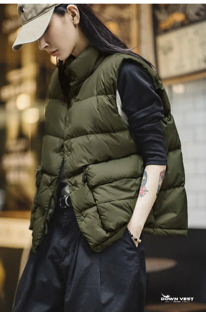 Lightweight Women's Down Vest - Boxy Quilted, Nylon Winter