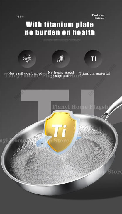Titanium-Coated Stainless Steel Non-Stick Wok Pan – Gas and Induction Compatible Kitchen Cookware