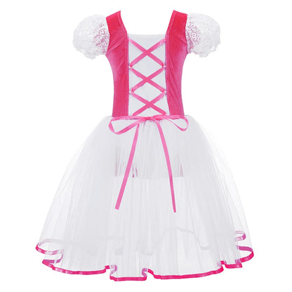 Åndbar pige ballet tutu kjole – fløjlsliv, tylskørt, korte pufærmer, til danseklasse