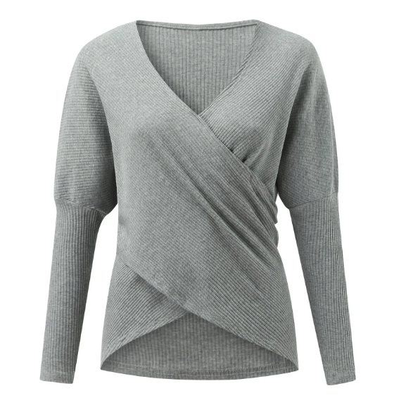 Soft Flattering Womens Wrap Sweater - Crossover Knit Casual