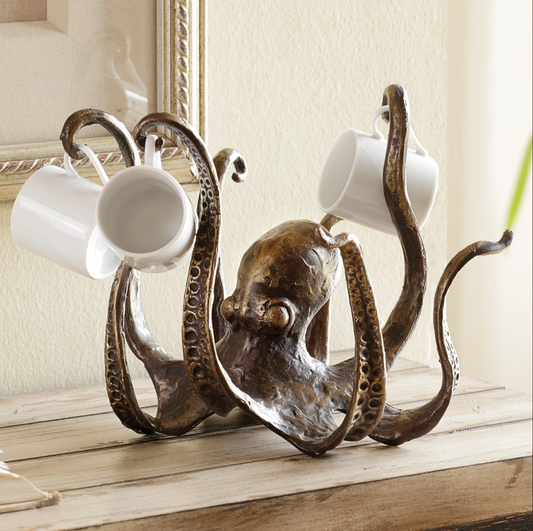 Rustic Kraken Octopus Mug Holder – Nautical Coffee Cup Organizer, 8-Mug Capacity