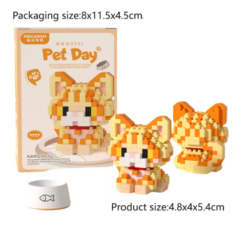 Mini Cute Pet Cat Building Block Set - Educational Toy for Kids and Adults, City Cartoon Animal Design