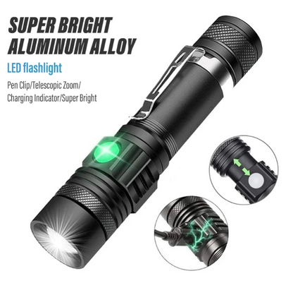 High Power LED Flashlights Zoomable Camping Torch with T6 LED, Waterproof, 4 Lighting Modes, USB Charger, Outdoor Emergency Light