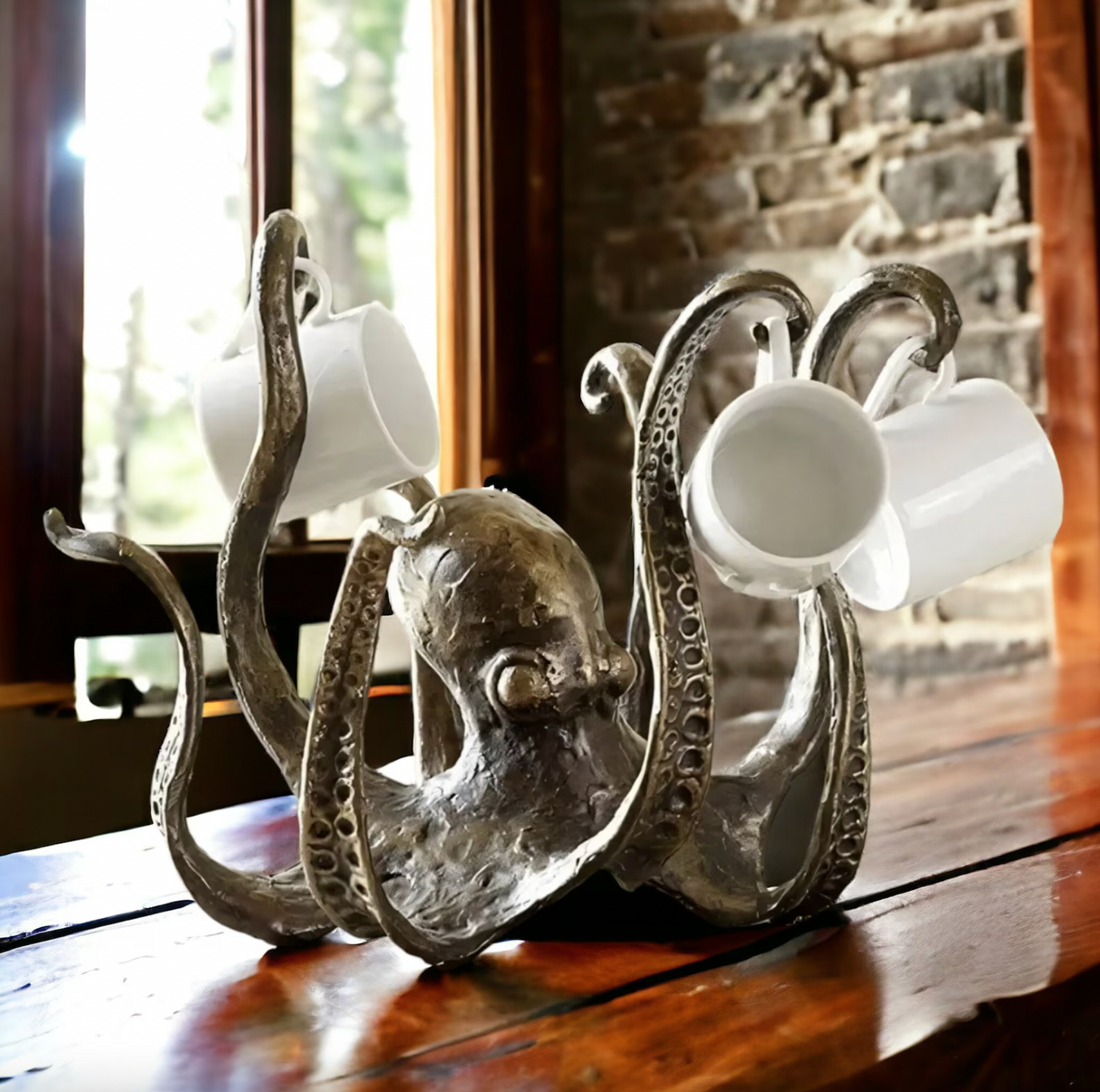 Rustic Kraken Octopus Mug Holder – Nautical Coffee Cup Organizer, 8-Mug Capacity