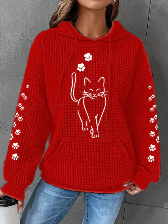 Warm Cozy Women's Hoodie - Oversized Waffle Knit, Casual