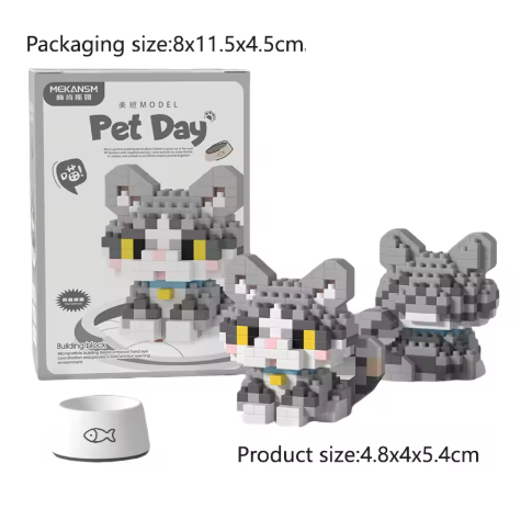 Mini Cute Pet Cat Building Block Set - Educational Toy for Kids and Adults, City Cartoon Animal Design