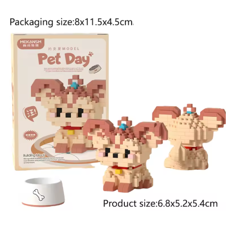 Mini Cute Pet Dog Building Block Set - 90-Piece Cartoon Animal Educational Toy for Kids and Adults