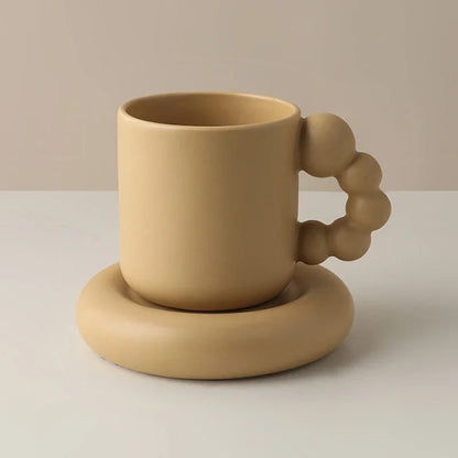 Keramiktasse mit Tablett Perlenhenkel Nordische handgefertigte Tasse Herbst 2025 Geschenk Dekoratives Servieren