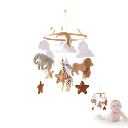Wooden Felt Animal Crib Mobile With Soothing Calming Music