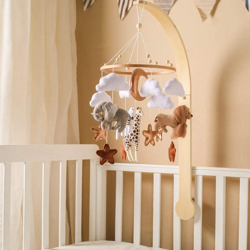 Wooden Felt Animal Crib Mobile With Soothing Calming Music