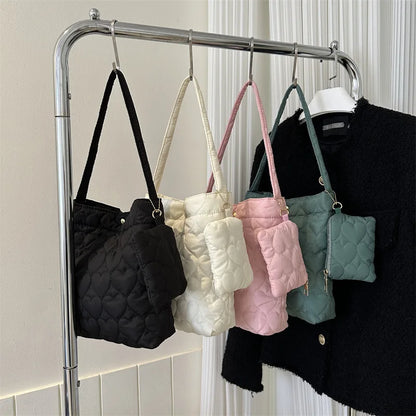Cozy women's quilted tote – padded square shoulder bag, polyester, casual everyday