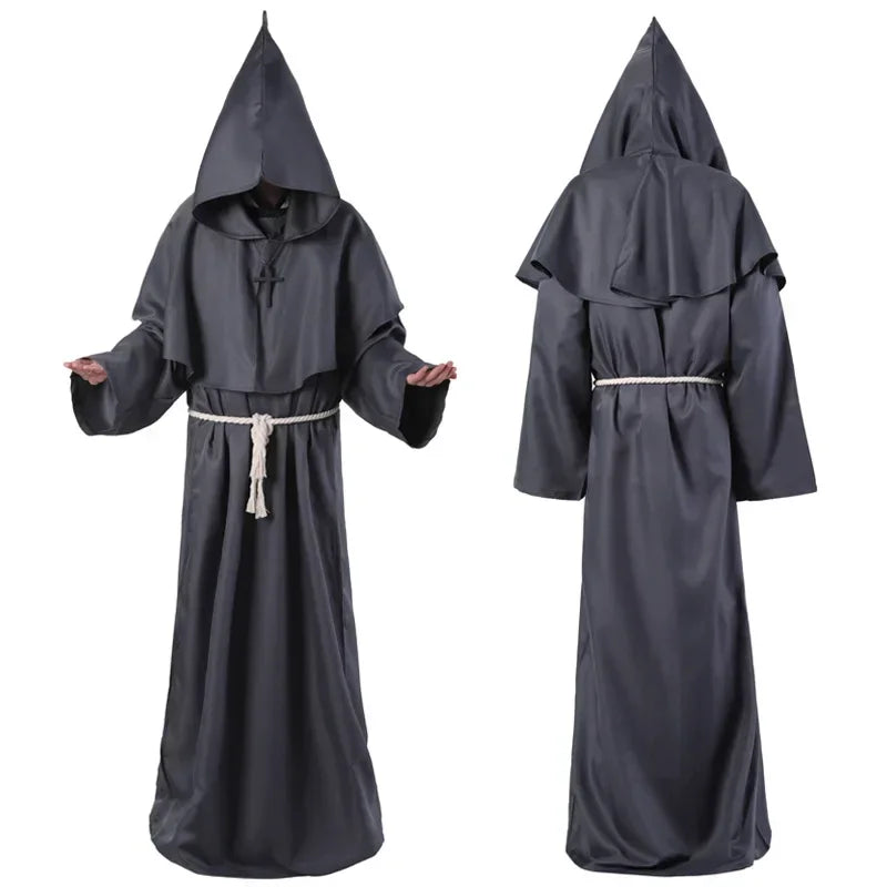 Middeleeuwse monnikenmantel met kap, tovenaarstovenaar-riddercape, Halloween-cosplaykostuum voor volwassenen 2026