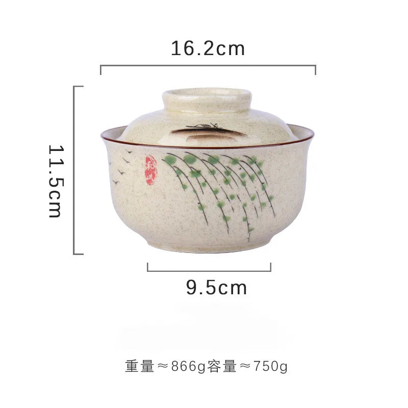 Omedelbar Ramen Skål Med Lock Porslin Stor Kapacitet