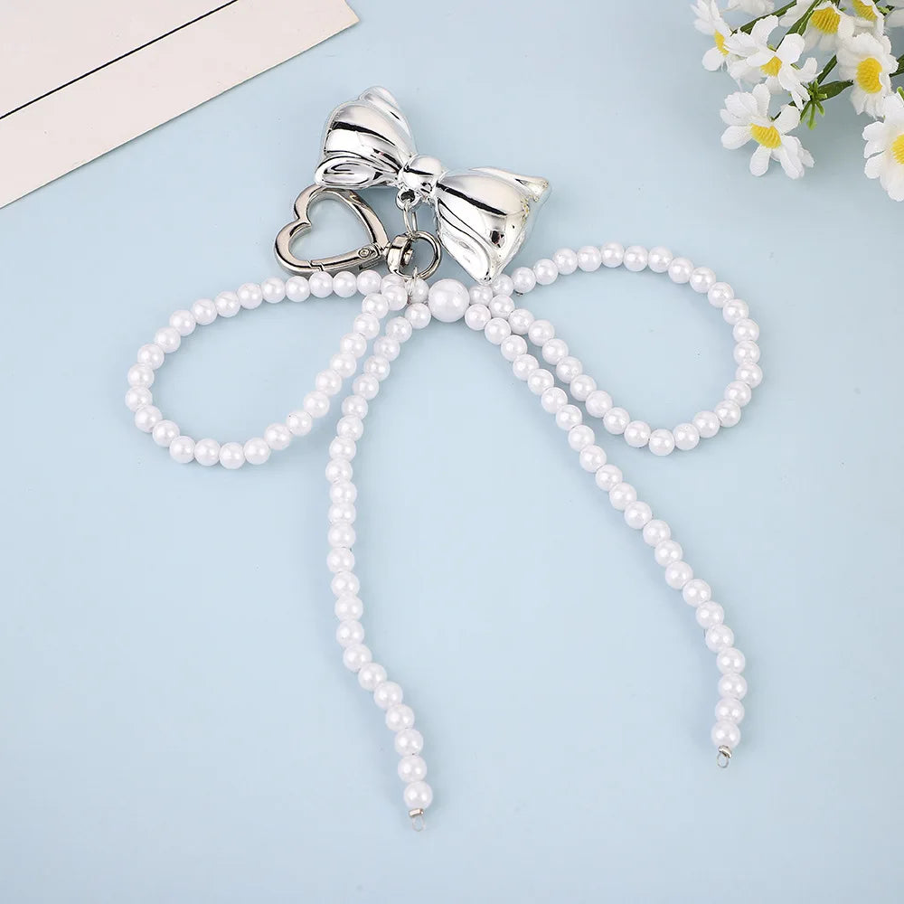 Beaded Pearl Bow Keychain Y2K Bag Charm Cute Gift Accessory