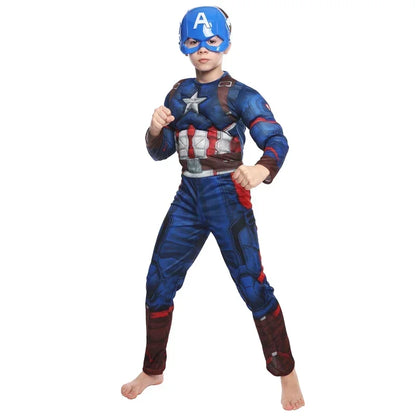 Captain America Boys Superhero Muscle Print Jumpsuit Halloween Cosplay Costume for Kids 2026