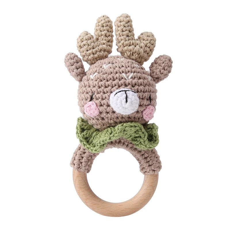 Crochet Bear Teether Rattle Ring Newborn Sensory Toys