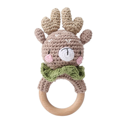 Crochet Bear Teether Rattle Ring Newborn Sensory Toys