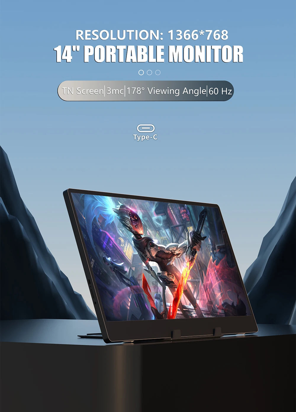 Monitor portátil 14 pulgadas 60Hz pantalla de viaje con altavoces