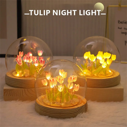 Handgemachte LED-Tulpenblumen-Nachtlampe - DIY-Dekorationslampe für das Schlafzimmer, ein perfektes Valentinstagsgeschenk