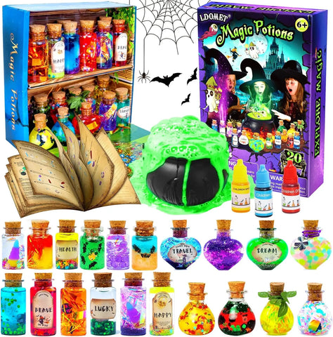 Enchanting DIY Magic Potions Kit for Kids - 24 Bottles, Spell Book & Magical Accessories for Halloween and Christmas Fun