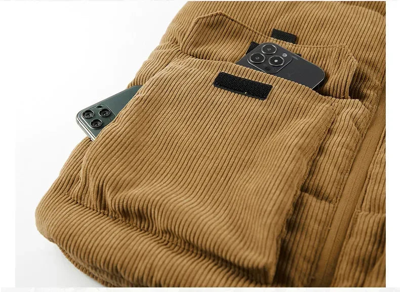 Insulating Mens Fleece Vest - Quilted Corduroy, Casual
